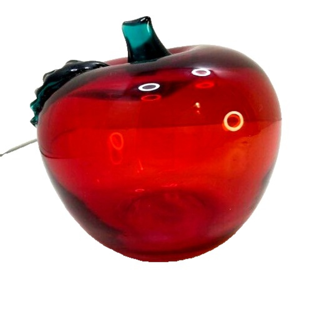 Vtg Red Apple Paperweight Life Size Hand Blown Glass Stem Teacher School